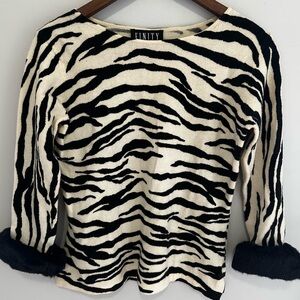 Finity Wool Zebra Print Top Fur Rimmed Sleeves Fashion Classy Women’s M Vintage